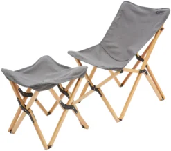 CAMPZ Vouwstoelset Van Beukenhout Met Hoes En Voetsteun, Grijs/bruin