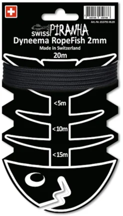 SwissPiranha RopeFish Dyneema Tent Strap 20m X 2mm, Zwart
